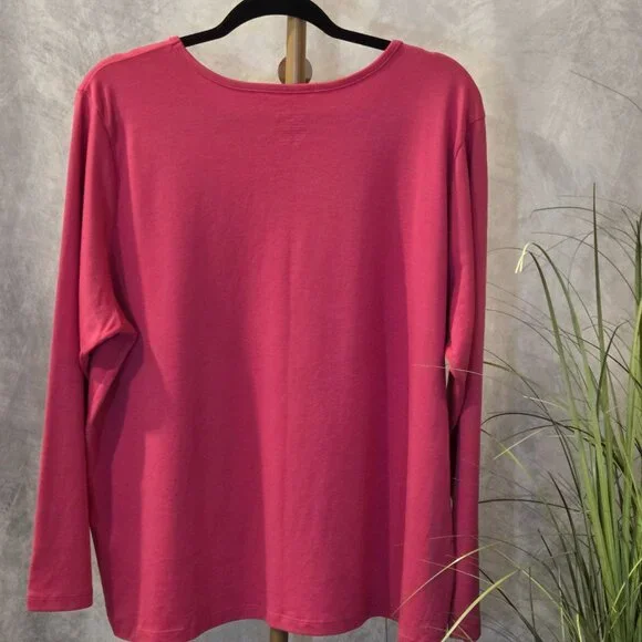 L.L. Bean Women's Raspberry Crew Neck Top Size 2X - Picture 2 of 3